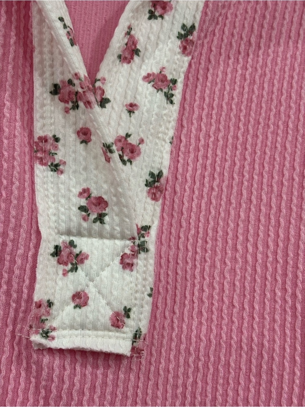 Lovely Melody Pink Waffle Knit Top with Floral Trim - Picture 3 of 5